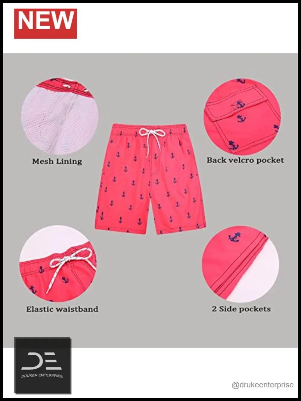 Men's Quick Dry Swim Trunks with Mesh Lining and Pockets